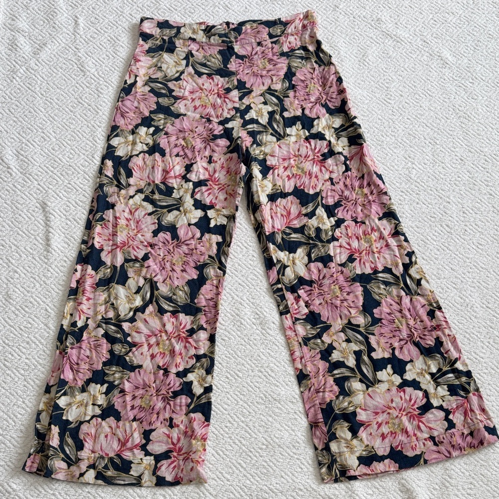 Petal & Pup Navy Wide Leg Floral Pants with Pink & Cream Blooms